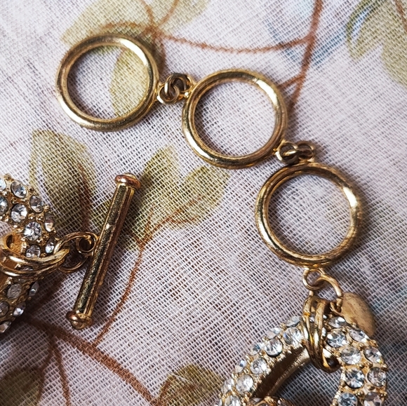 Chunky BOLD Gold Tone Rhinestone Encrusted Link Bracelet Rapper Style Unsigned - Picture 7 of 8